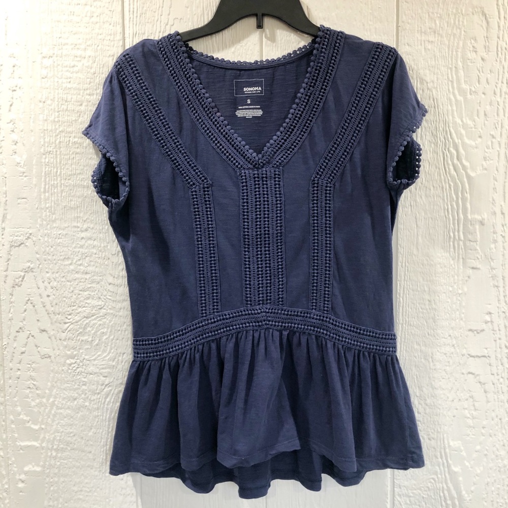 Sonoma Peplum shirt, embroidered shirt, v neck shirt